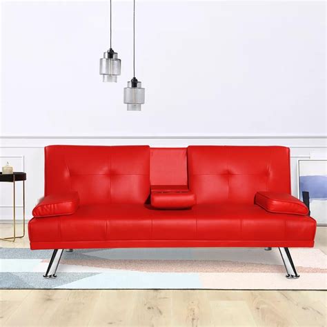 Red Faux Leather Sofa Bed | Baci Living Room