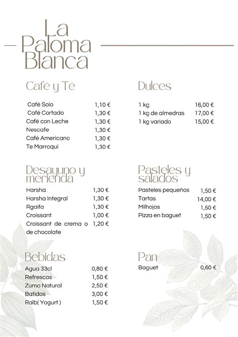 Menu at La Paloma Blanca, Reus