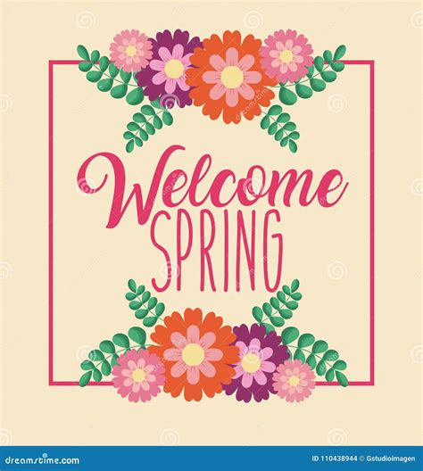 Welcome Spring Greeting Card Celebration Flowers Natural Stock Vector ...