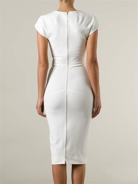 Lyst - Victoria Beckham Fitted Pencil Dress in White