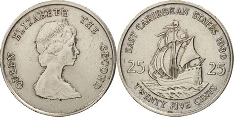 East Caribbean States, Elizabeth II, 25 Cents, 1989, , KM:14 | North & Central American and ...