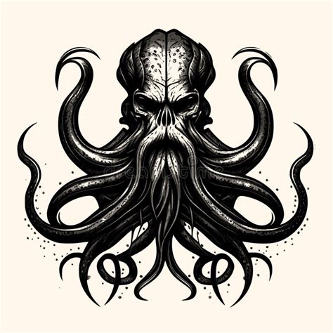 Black and White Kraken,Cthulhu,Octopus Silhouette Ornament Vector Art for Logo and Icon Stock ...