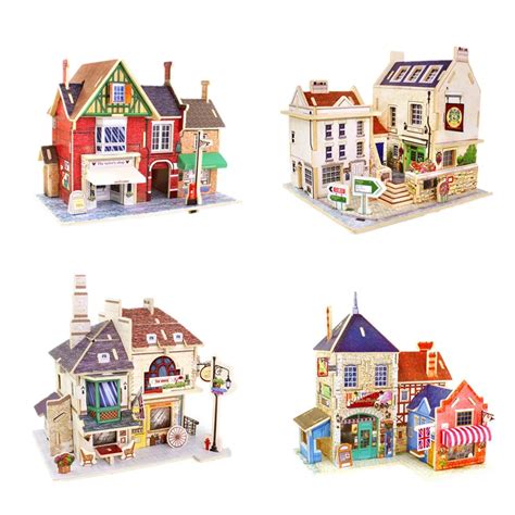 Novelty 3D Wooden Puzzle Jigsaws of UK Style House Wood 3D Mini DIY House Colorful Model Kits ...