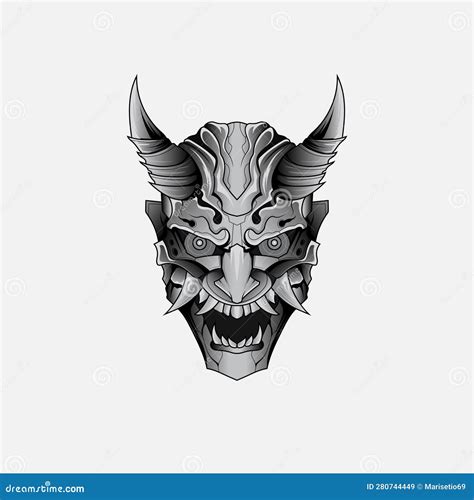 Shinigami Mask Illustration Tattoos Black and White Traditional Japanese Oni Mask Tattoo Tshirt ...