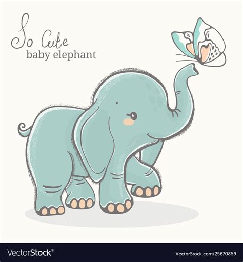 Elephant with butterfly cute animal drawing Vector Image