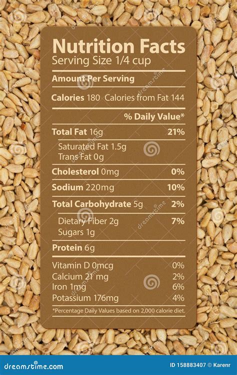 The Nutrition Label of Healthy Sunflower Seeds Stock Image - Image of ...