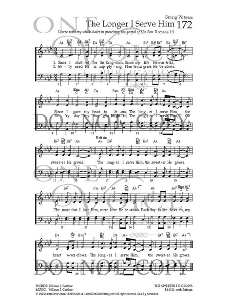 The Longer I Serve Him – Sheet Music with Guitar Chords – One Voice Hymnal