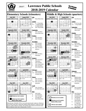 Fillable Online 2018-2019 Staff Calendar - Bruce School - Lawrence ...