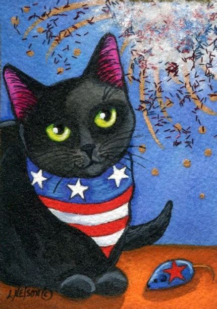 Memorial Day Patriotic Black Cat Fireworks by CharonsPoppets