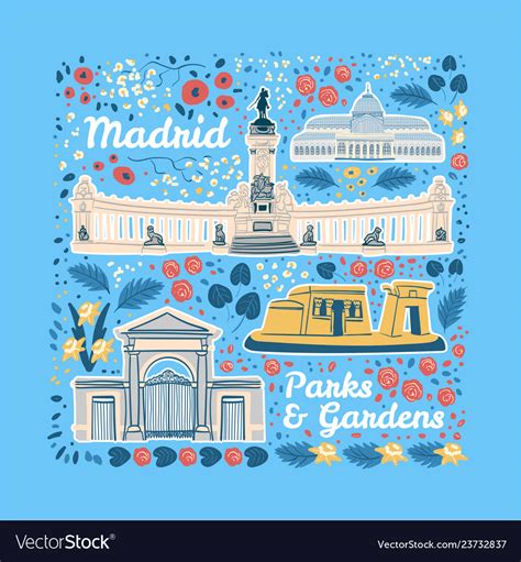 Famous parks and gardens madrid Royalty Free Vector Image