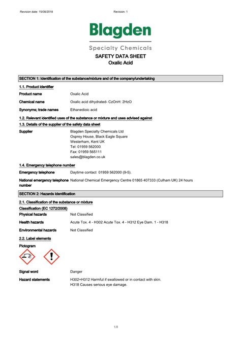 SAFETY DATA SHEET Oxalic Acid - DocsLib