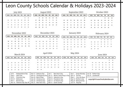 Leon County Schools Calendar & Holidays 2023-2024