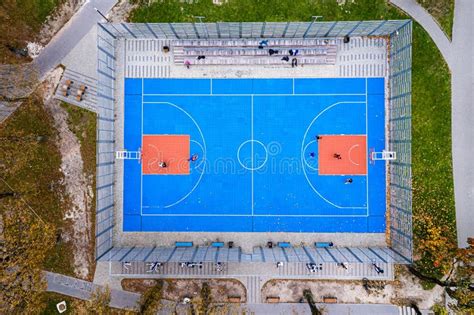 Aerial View of Blue Basketball Court. Awesom Sports Ground Stock Image - Image of background ...