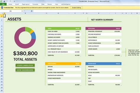 Free Net Worth Spreadsheet Template for Excel 2013