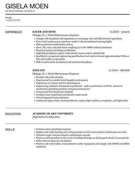 Hotel Engineer Resume - LeticiaTillotson Blog