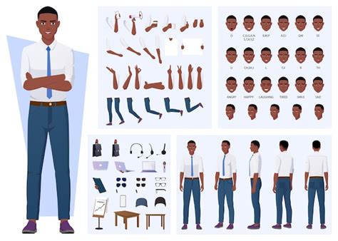 Premium Vector | African American Man Character Creation with Gestures, Facial Expressions, and ...