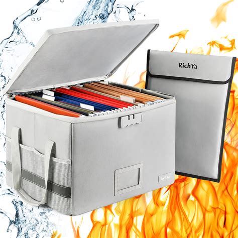 Fireproof Document Box with Lock, Foldable File Box, with Handles ...