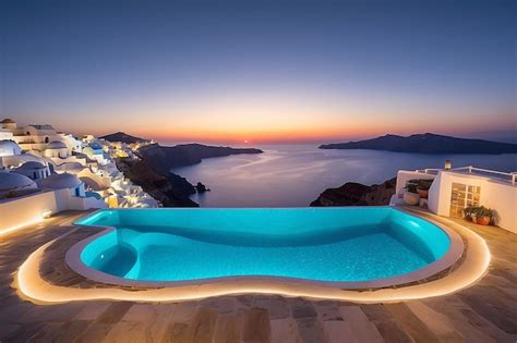 Premium AI Image | Infinity pool on the rooftop at sunset in santorini ...