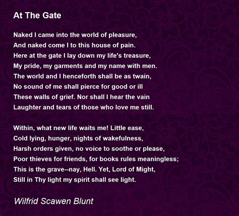 At The Gate by Wilfrid Scawen Blunt - At The Gate Poem