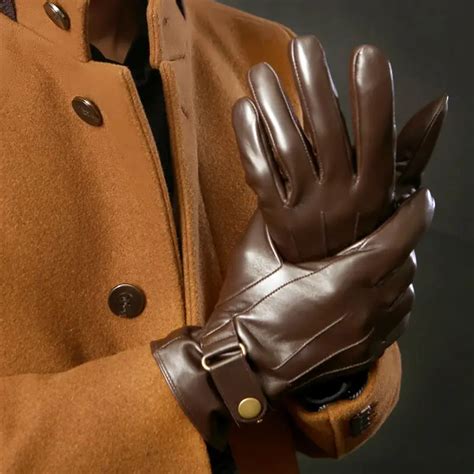 Deluxe Italian Brand Men Leather Gloves Genuine Lambskin Leather Warm ...