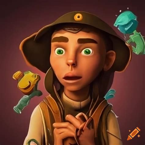 Animated character of a daring explorer board game on Craiyon