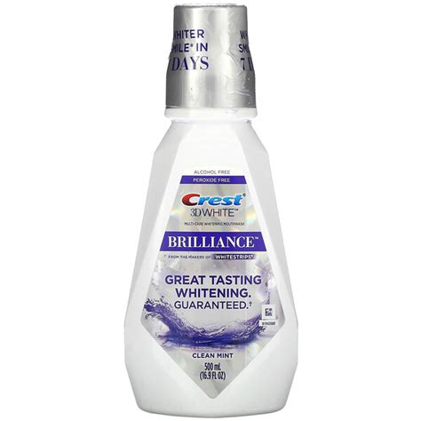 Crest, 3D White, Brilliance Whitening Mouthwash, Alcohol Free, Clean Mint, 16.9 fl oz (500 ml ...