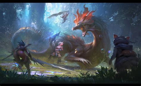 Artwork of warriors and wyrm, fantasy art, dragon, Monster Hunter, Kirin HD wallpaper ...