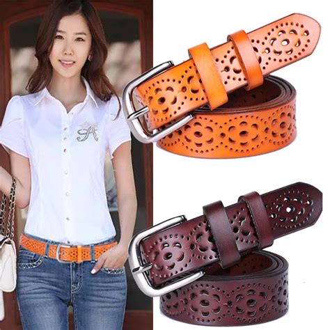 New Women Fashion Wide Genuine Leather Belt Woman Without Drilling Luxury Jeans Belts Female Top ...