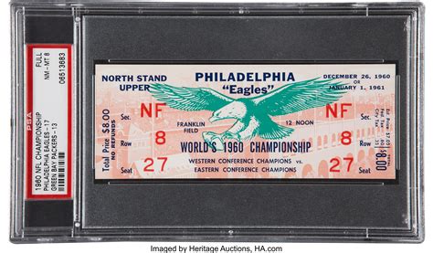 1960 NFL Championship Game Packers vs. Eagles Full Ticket, PSA | Lot #82374 | Heritage Auctions