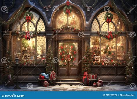 Beautiful Winter Christmas Decoration Storefront Backdrop Illustration Stock Illustration ...