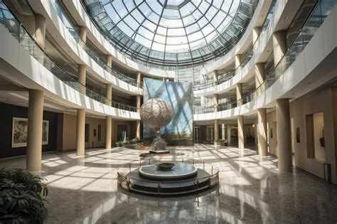 Premium AI Image | The inside of the building with a sphere on the ceiling