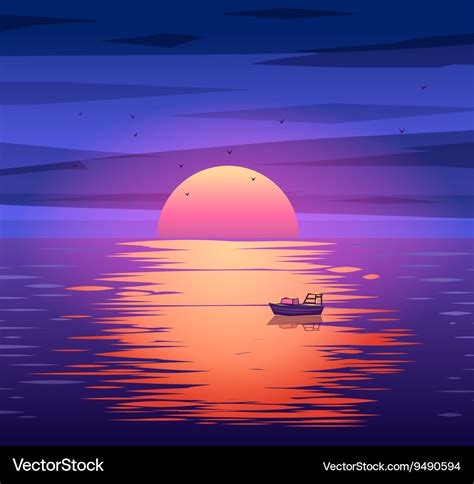 Fishing boat sunset background concept Royalty Free Vector