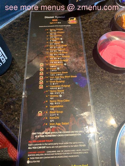 Menu at Iron Age Korean Steakhouse - Sandy Springs, Sandy Springs ...