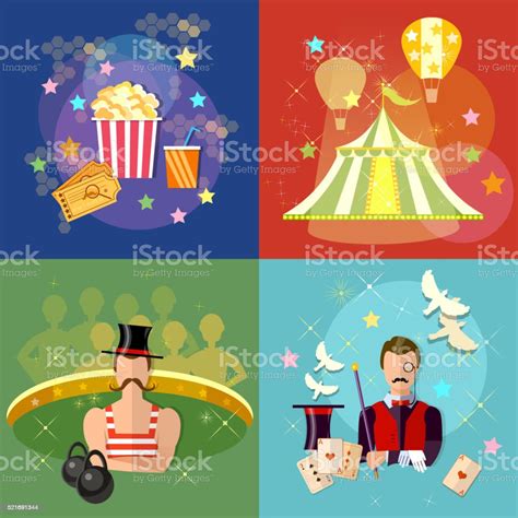 Circus Set Performance Magician Strongman Circus Show Stock Illustration - Download Image Now ...