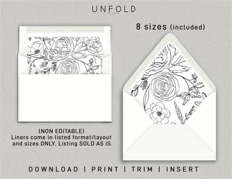 Printable Envelope Liner Templates, 8 Envelope Types Included in PDF ...