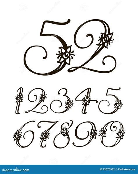 Vector Handwritten Calligraphic Font. Set of Numbers for Holidays, Anniversaries, Births Stock ...