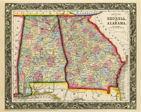 Vintage map of Alabama Georgia map from 1860 giclee print | Etsy