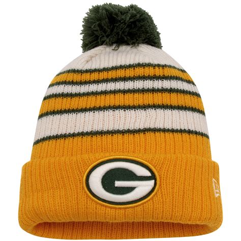 New Era Green Bay Packers Gold Traditional Stripe Cuffed Knit Hat