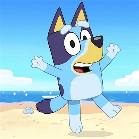 a cartoon dog running on the beach with his arms in the air and eyes ...