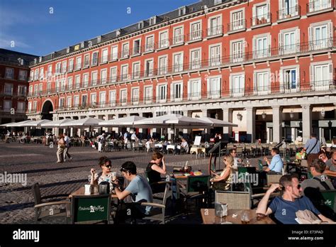 Spain, Madrid, Restaurants in the Plaza Mayor Stock Photo - Alamy