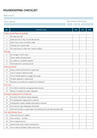 Sample Housekeeping Checklist - 24+ IN PDF | MS Word