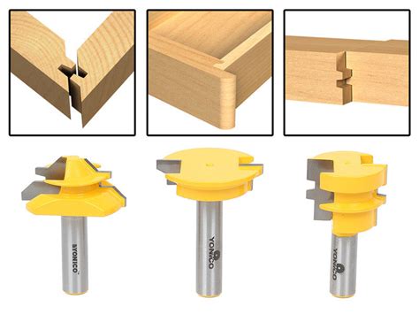 3Pc. Jointing Router Bit Set -Lock Miter, Glue Joint, Drawer Front -Yo – Yonico Router Bit Tools