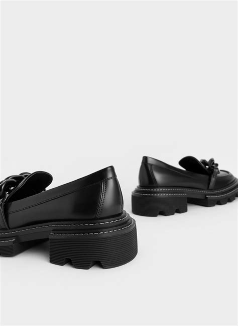 Black Perline Chunky Chain Loafers - CHARLES & KEITH PL