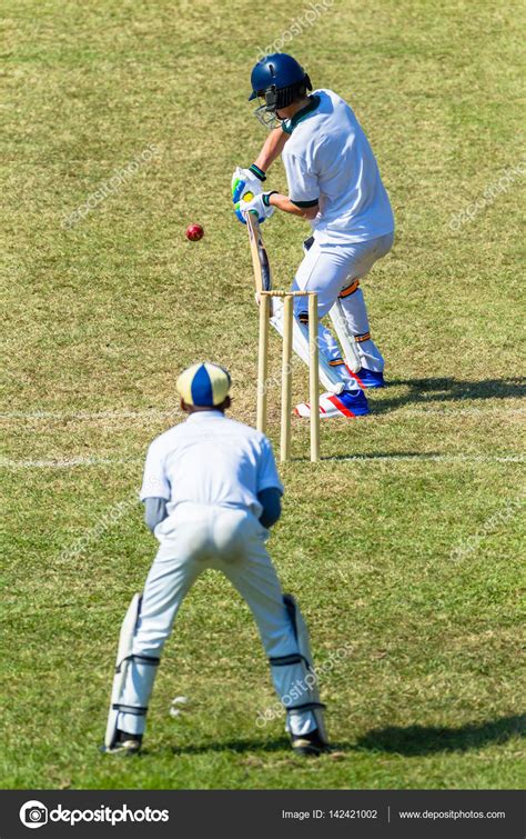 Cricket Batsman Wicket Keeper Game Action — Stock Photo ...