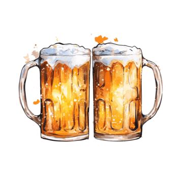 Two Mugs Of Beer With Watercolor Splashes Illustration Ai Generative, Watercolor, Alcohol, Beer ...