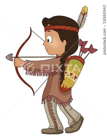 Kid Boy American Indian Bow Arrow Illustration - 스톡일러스트 [58868942] - PIXTA