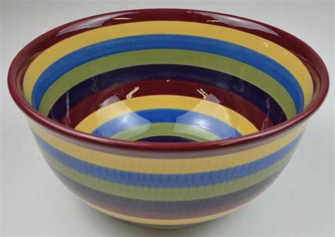 Longaberger Pottery Bright Multi Color Pattern - Large Mixing Bowl - 10.75" Wide | Pottery ...