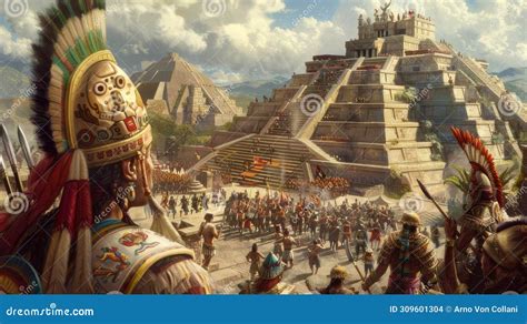 Conquest And Civilization: Dynamic Painting Of Conquistadores And Aztecs Stock Photo ...