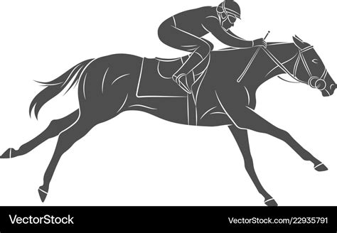 Silhouette racing horse with jockey on a white Vector Image