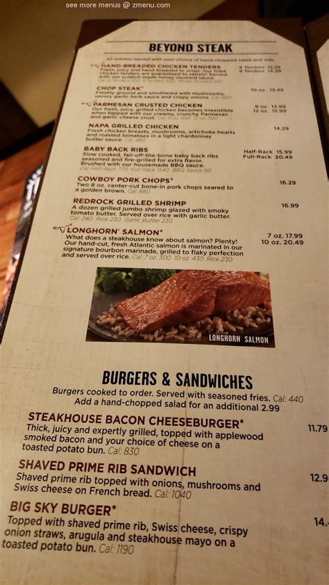 Menu at LongHorn Steakhouse, Hot Springs